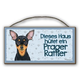 Tierwarnschild "Dieses Haus Hüttet ein PRAGUE Rattler" Wooden Sign MDF 25 x 12.5 cm 41 Dog Sign