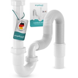 Engelbach Trap for Kitchen Sink with Flexible Drain Hose, Flexible Trap without Device Connection, Incl. Installation Video (May Not Be in English), Made in Germany