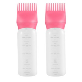 Pimoys Hair Oil Applicator Bottle 6 Ounce, 2 Pack Root Comb Applicator Bottle Hair Dye Oiling Applicator Brush with Graduated Scale, Pink