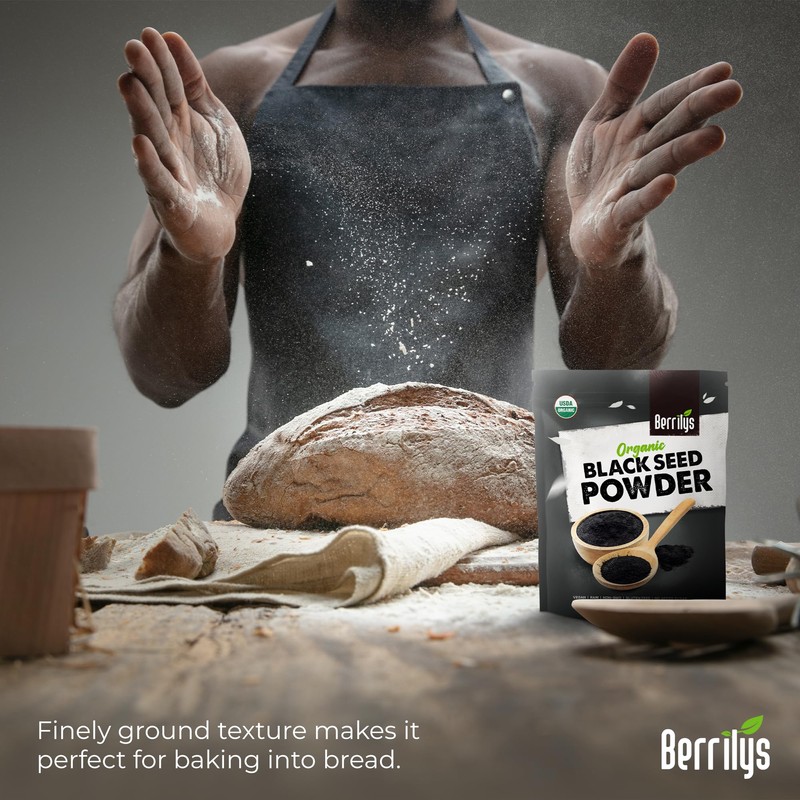 Berrilys Organic Black Seed Powder - Nigella Sativa, Ground Kalonji,
