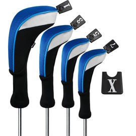 Andux Golf 460cc Driver Wood Head Covers with Long Neck and Interchangeable No. Tags Pack of 4 (Blue, MT/MG31)