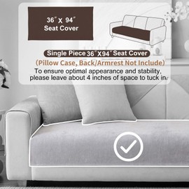 Aucrovee Soft Chenille Couch Cover Washable, Non Slip Sectional Sofa Covers for 3 Cushion Couch Sofa L Sharped Sofa Slipcover for Pets, (1 PC 36"x94" Seat Cushion Cover, Grey)