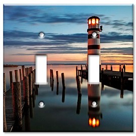 Art Plates 2-Gang Toggle OVERSIZE Switch Plate - OVER SIZE Decorative Metal Wall Plate - Lighthouse on a Lake - (Made in USA)