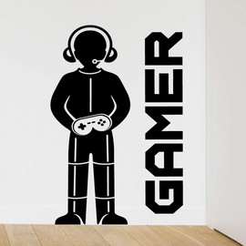 Gamer Children Room Wall Sticker Mural Vinyl Decal Nursery Kids Gamers Art Teenager Video Game Mural Kid Bedroom Decor Gaming Gamer Teenage Decals Computer Controller Weapon Teens Stencils