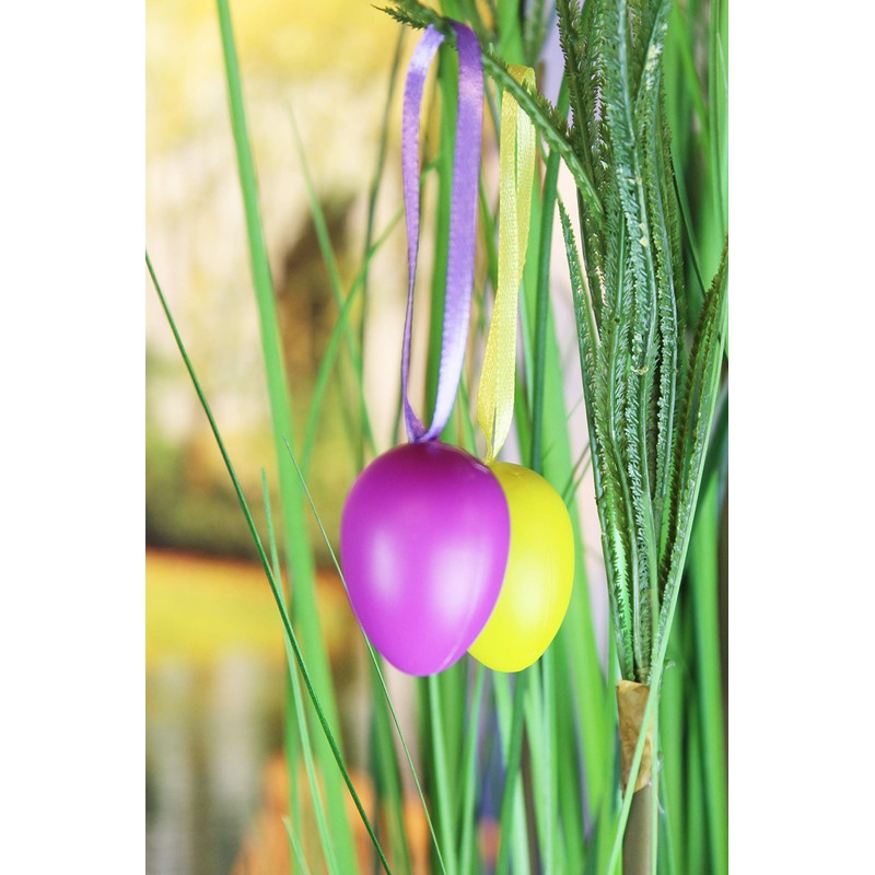 Kamaca Pack of 96 Colourful Easter Eggs Plastic with Ribbon