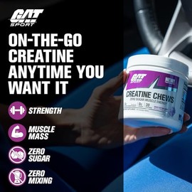 GAT SPORT Masticables de Creatina - Sin Azúcar - 5 g de Monohidrato de Creatina Pura - Probados por Terceros - Para la Salud cerebral - Con Antioxidan