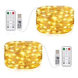 Vacoulery 2 x 100 LEDs Fairy Lights USB, 10 m USB Port with Remote Control, 8 Program Timer, Copper Wire Fairy Lights Indoor for Room, Party, Wedding, Christmas