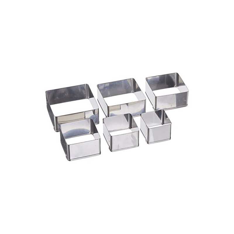 Ateco Plain Edge Square Cutters in Graduated Sizes, Stainless Steel,