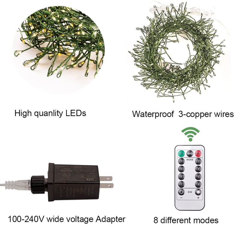 WEGRASY Firecracker Fairy Lights Plug in,33ft 300LEDs Green Wire Cluster