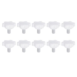 HARFINGTON 10pcs Star Knobs M6 x 10mm Male Thread 25mm Plastic 6-Point Head Stud Knob Hand Tightening Clamping Screw Replacement Threaded Handle, White