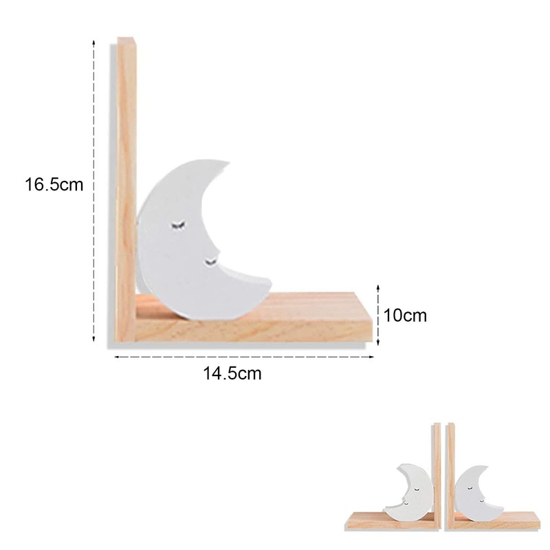 Nacnic Set of 2 Wooden Moon Bookends | Non-Slip Bookends