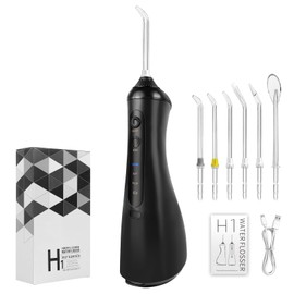Munddusche Kabellos Elektrischer Zahnreiniger, Zahndusche Water Flosser 3 Modi & 6 Düsen USB-C Wiederaufladbare Wasser Flosser IPX6 Wasserdicht, 320ML Wassertank Mund Reiniger