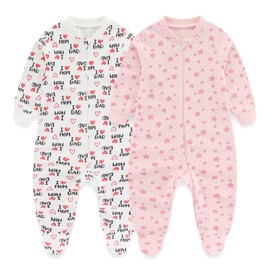 MAMIMAKA Baby Boys Girls Pyjamas 2 Way Zip Cotton Pajamas for Baby Newborn Play and Sleep Jumpsuit with Feet 0-12 Months, Footed-7