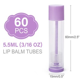 LotFancy Lip Balm Tubes Empty, 60PCS 5.5ml (3/16 Oz), Clear Lip Balm Container Tubes with Purple Caps, BPA Free & Leak Free, Refillable