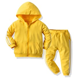 Conjunto de 2 piezas de ropa para niños pequeños y niñas, sudadera con cierre y pantalones casuales, Amarillo, 3 Años