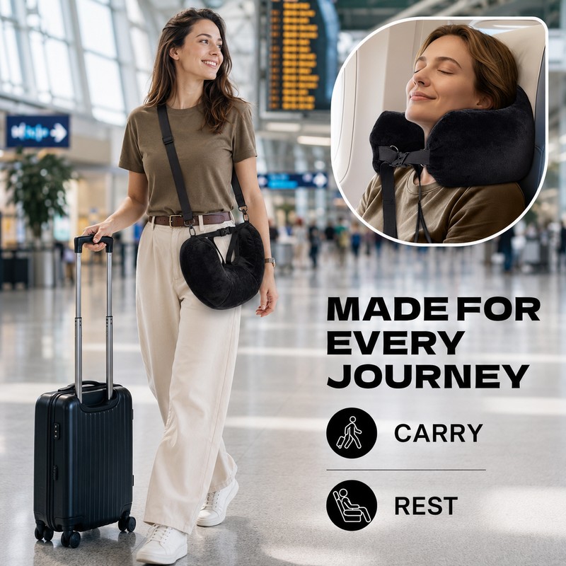Stuffable Travel Pillowcase U-Shaped Neck Pillow with Adjustable Strap, Washable