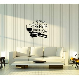 DesignToRefine Wall Decal Wine Inscription Skeleton Hand Glass Vinyl Sticker Large Decor (ed1300) Black