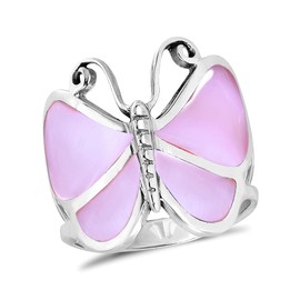 AeraVida Captivating Butterfly Motif Pink MOP Statement .925 Sterling Silver Ring | Classic Butterfly Wedding Rings For Women | Casual Comfort Fit Women ring | Gift for Women size (9)