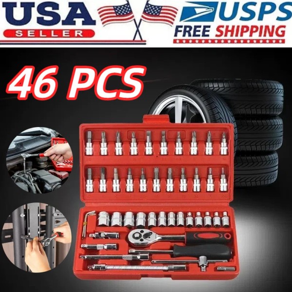 Case 46Pcs Spanner Socket Ratchet Wrench Set 1/4"Drive Car Repair