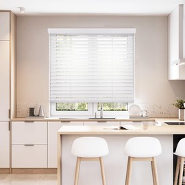 DEZ FURNISHINGS Cordless 2" Smooth Faux Wood Blind, 33.75" W x 72" H, Smooth White