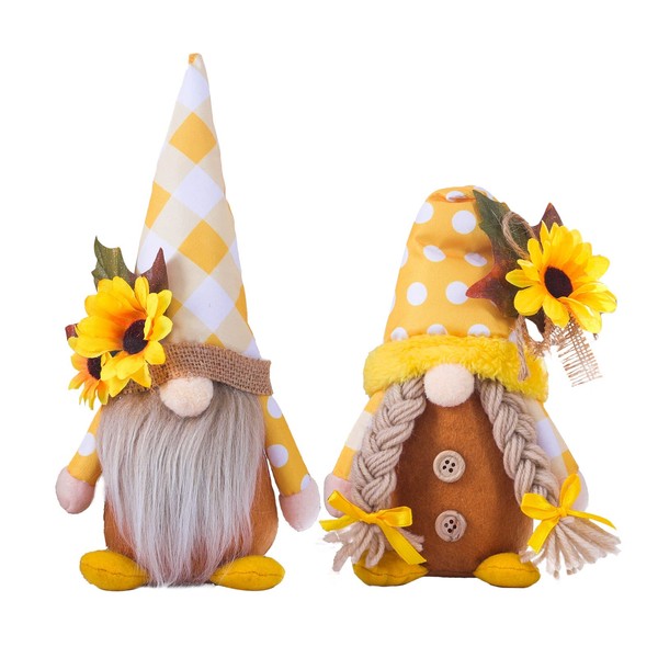 2 Pack Bumble Bee Gnome Plush Decoration, Spring Summer Cute Sunflower Gnome Faceless Doll, Handmade Honey Bee Festival Home Farmhouse Kitchen Decor (Bee Festival Gnome G)