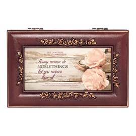 Cottage Garden Noble Woman Embossed Petite Rosewood Jewelry Music Box Plays Canon in D