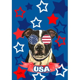 Pit Bull Black/White - Best of Breed HHS Patriotic House Flag