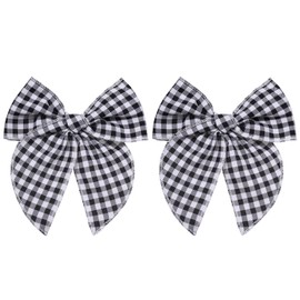 Black White Buffalo Plaid Ribbon Fable Hair Bows Alligator Clip 2pc 5.5'' Checkered School uniform Bows for Teens Girls Women Race Fan Car-Themed Birthday Party Gift