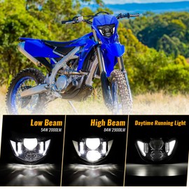 SUMHITIC LED Headlight Motorcycle Headlamp Kit with DRL Compatible with 2013-2023 WR250F 400F 426F 450F, WR250 400 426 450 TTR XT MX Most Enduro Motorcycle Pit Bike Black w/Blue Bezel