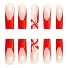24pcs Christmas Red & White Glitter Full Cover Pearl Nail