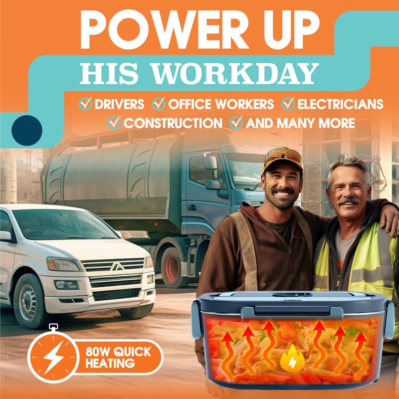 TRAVELISIMO Electric Lunch Box for Adults 80W Heated Lunch Box