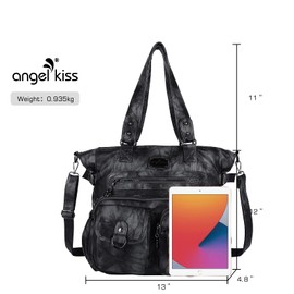 Angel Kiss Hobo Handbags for Women Soft PU Leather Shoulder Handbag Large Women Hobo Purses Fashion Top Handle Satchel Black Grey