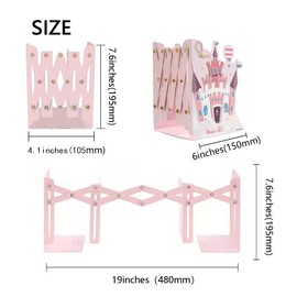 Zyners Adjustable Metal Bookends Heavy Duty for Shelves, 2 Dividers, Anti-Slip Design, Castle Style Expandable Bookends for Kids, Girls, Desk, Office, Home(19 inches Max)
