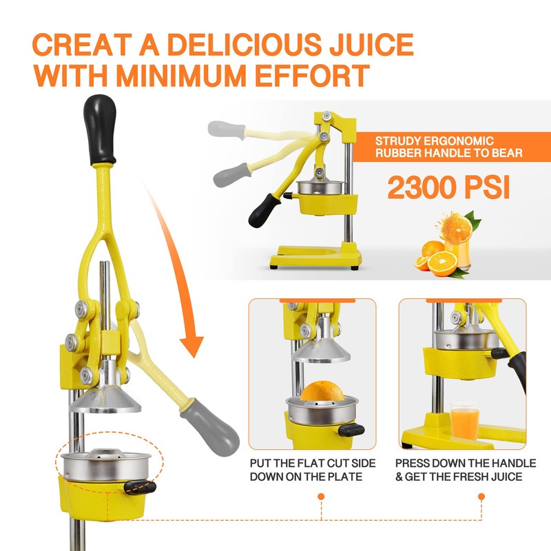 Gowintech Commercial Heavy Duty Cast Iron Hand Press Manual Orange
