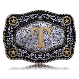 Absbolo Western Belt Buckle Initial Letters ABCDJMR to Z Large Gold Cowboy Belt Buckle for Men Women T