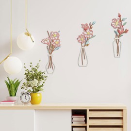 Earssa 3 Pcs Metal Flowers Wall Arts Minimalist Floral Wall Decor Iron Wall Vase Rustic Farmhouse Decor or Living Room Bathroom Bedroom Kitchen Dining Room Housewarming Gifts