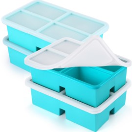 4 Pack Silicone Freezer Trays With Lid, 1 Cup Silicone Freezer Molds, Silicone Soup Freezer Molds For Freeze & Store Soup, Broth, Leftovers, Microwave-safe Soup Freezer Container - Aqua