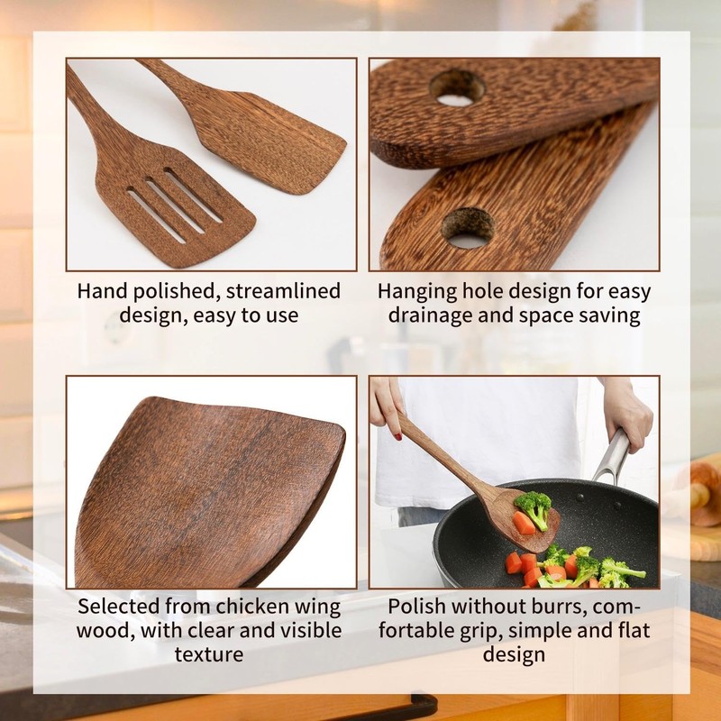 2 Pieces Cooking Spatula, 1 Piece Wooden Wooden Spoon, Chef