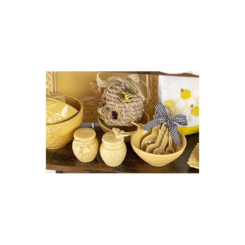 Boston International Stoneware Divided Serving Bowl, 10 x 5-Inches, Honeycomb