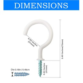 Hayodo 2 inches Ceiling Screw Hooks 15Pcs with Reusable Case Vinyl Coated Cup Hook Holder Screw-in Hooks for Hanging (White)
