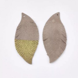 Unbranded 4 pcs. Brown and Golden REAL Leather Sheepskin Dangle Pendants – Leaves – 70mm