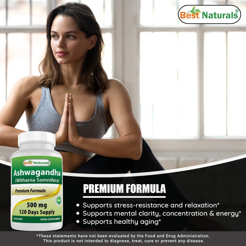Best Naturals Ashwagandha Capsules for Relaxing Stress and Mood, 500