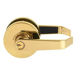 Lawrence Commercial Lever Door Lock - Heavy Duty Locking Commercial Door Handle Keyed Entry, Grade 2 Door Handle with Lock and Key - Polished Brass, Storeroom Function