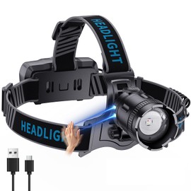 YNYS Fishing Headlamp Rechargeable, 2000 Lumens 4 Colors UV HeadLamps LED, Zoomable Super Bright Headlights with Motion Sensor & 90°Adjustable for Adults Forehead, Fishing, Working, Camping, Hunting