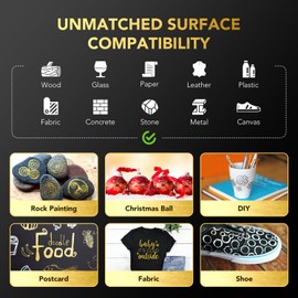 Acrylic Paint Pens - 6Pack Gold & Silver Metallic Markers, Quick-Dry, Waterproof, for Fabric, Rock, Wood, Plastic, Glass, Metal & Canvas, Ceramic Paint & Fabric Permanent Markers Extra Fine Tip