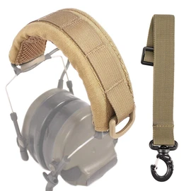 ArmorMason Padded MOLLE Headband Cover for Ear Muffs & Communication Headsets + MOLLE Hang Strap (Tan)
