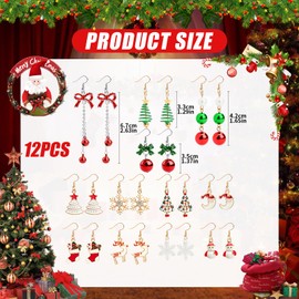 12 Pairs Christmas Earrings for Women Sparkling Christmas Tree Snowflake Earrings Xmas Earrings Christmas Drop Dangle Earrings Set for Women Girls