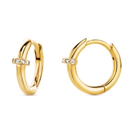 MIORE Hoop Earrings, 925 Sterling Silver, Stylish Huggie Earrings with Brilliant Zirconia Stones 0.10 Carat, Skin-friendly Silver Gold-Plated Earrings, 13 x 4.5 mm, Women's Jewellery from the