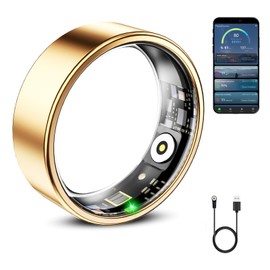 Smart Ring for Women & Men, Smart Ring Health Tracker, Heart Rate Monitor Sleep Ring, Waterproof Fitness Ring, Long Lasting Battery Smart Rings (Gold, #7)