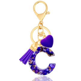 ANHBKAR Purple Initial Keychains for Women with Cute Heart Resin – Alphabet Letter C Keychain for Bag, Backpacks, Purse or Car Key (C-PURPLE)